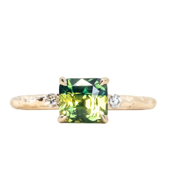 208ct Parti Cushion Madagascar Sapphire and Diamond Low Profile Evergreen Ring in 14k Yellow Gold Anueva Jewelry Rings