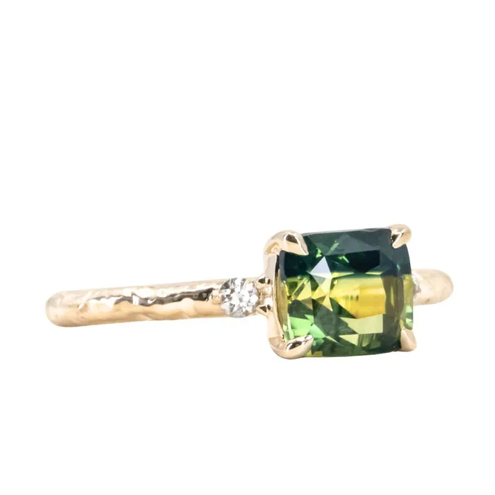 208ct Parti Cushion Madagascar Sapphire and Diamond Low Profile Evergreen Ring in 14k Yellow Gold Anueva Jewelry Rings