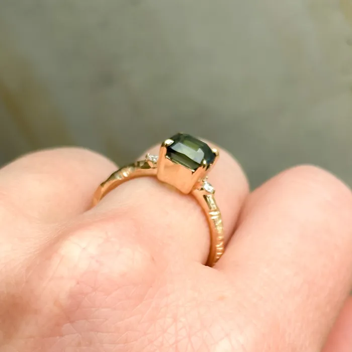 208ct Parti Cushion Madagascar Sapphire and Diamond Low Profile Evergreen Ring in 14k Yellow Gold Anueva Jewelry Rings