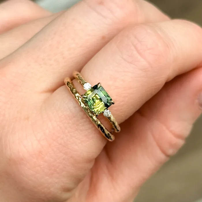 208ct Parti Cushion Madagascar Sapphire and Diamond Low Profile Evergreen Ring in 14k Yellow Gold Anueva Jewelry Rings