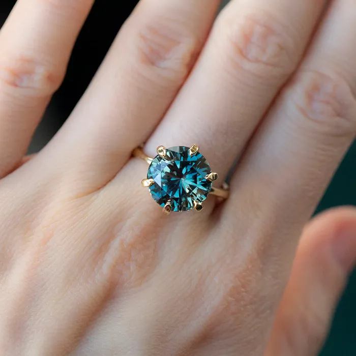 684ct GIA Round Montana Sapphire Six Prong Split Shank Solitaire in 18k Yellow Gold Anueva Jewelry PreStyled Sets