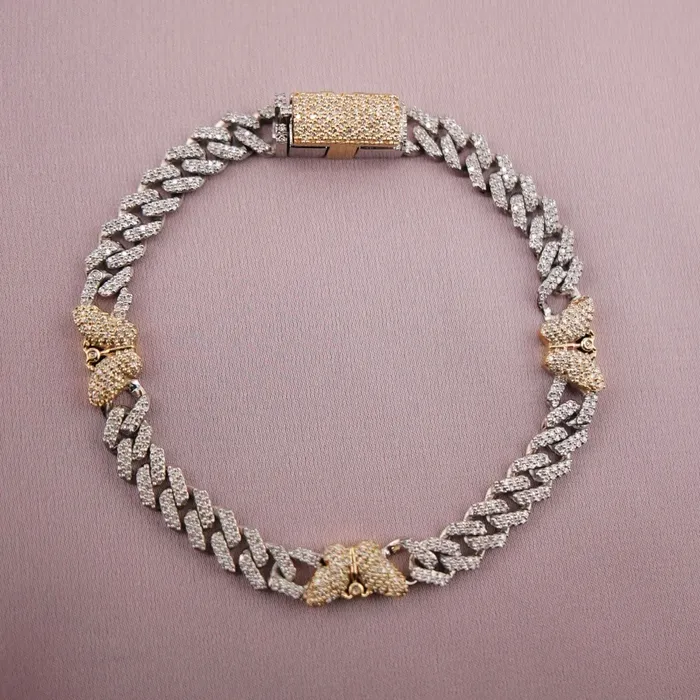 AB and J 10k Gold Diamond Butterfly Bracelet 7in C72 Bracelets