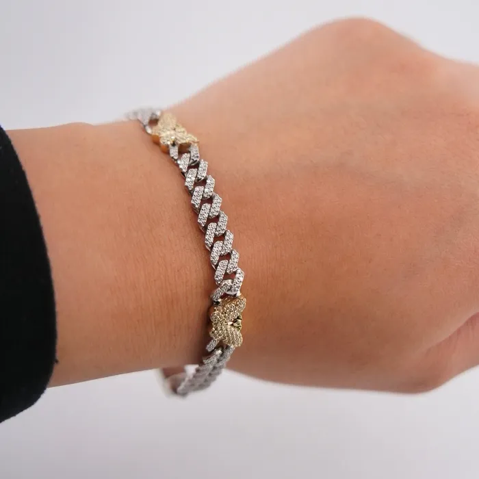 AB and J 10k Gold Diamond Butterfly Bracelet 7in C72 Bracelets