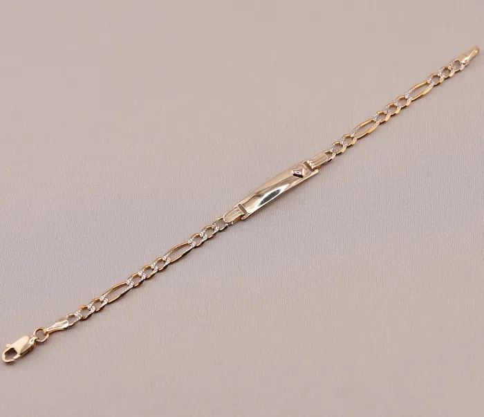 AB and J Bracelets 14K Gold Solid Figaro Baby ID Bracelet With White Pave AB898