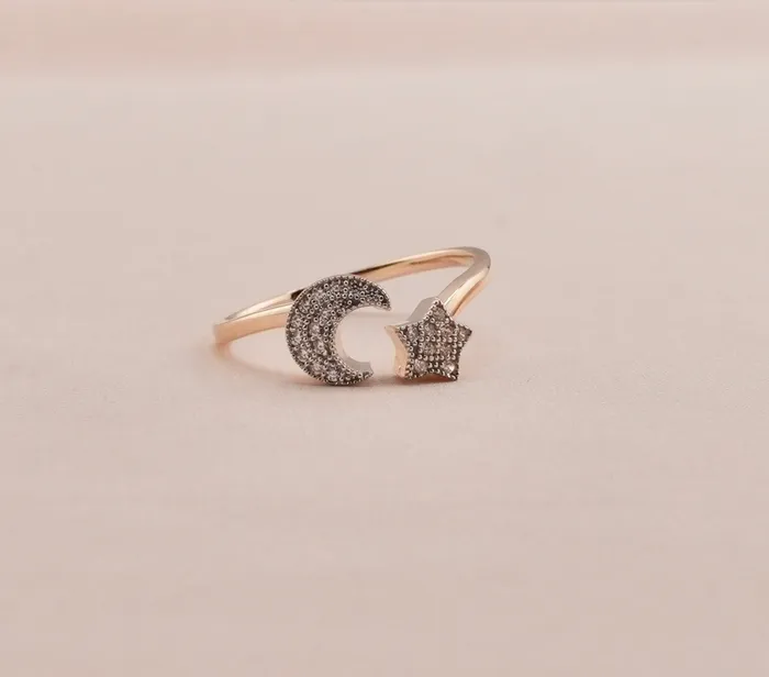 AB and J Rings 14K Gold Moon Star Womens Ring RG3039