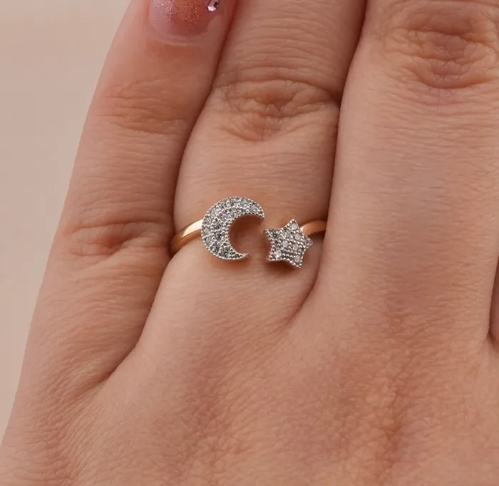 AB and J Rings 14K Gold Moon Star Womens Ring RG3039 AB and J Rings 14K Gold Moon Star Womens Ring RG3039