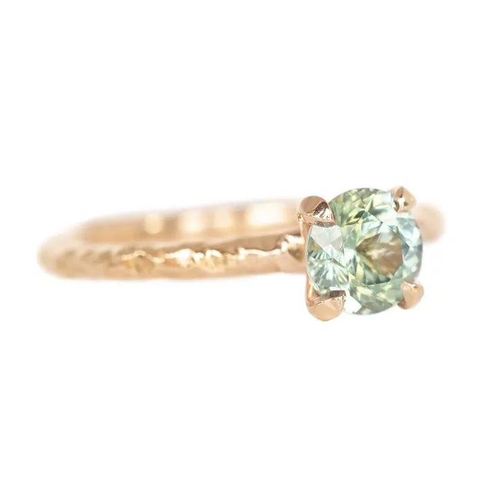 Anueva Jewelry 115ct Montana Sapphire Ring Teal Blue Green in 14k Rose Gold Evergreen Texture Rings