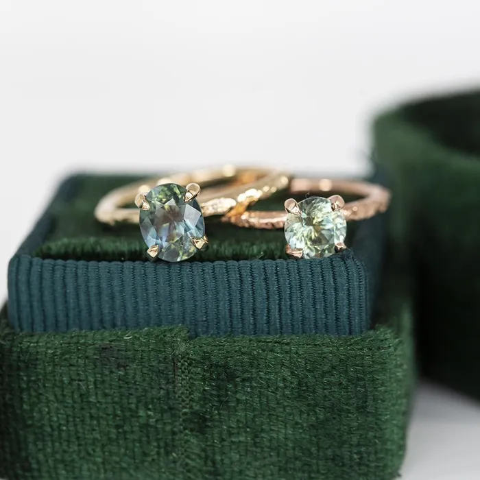 Anueva Jewelry 115ct Montana Sapphire Ring Teal Blue Green in 14k Rose Gold Evergreen Texture Rings
