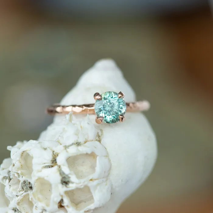 Anueva Jewelry 115ct Montana Sapphire Ring Teal Blue Green in 14k Rose Gold Evergreen Texture Rings