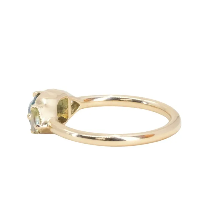 Anueva Jewelry Rings 118ct Silky Cushion Sapphire and Trillion Sapphire Sides Antique Compass Set Low Profile Ring in 14k Yellow Gold
