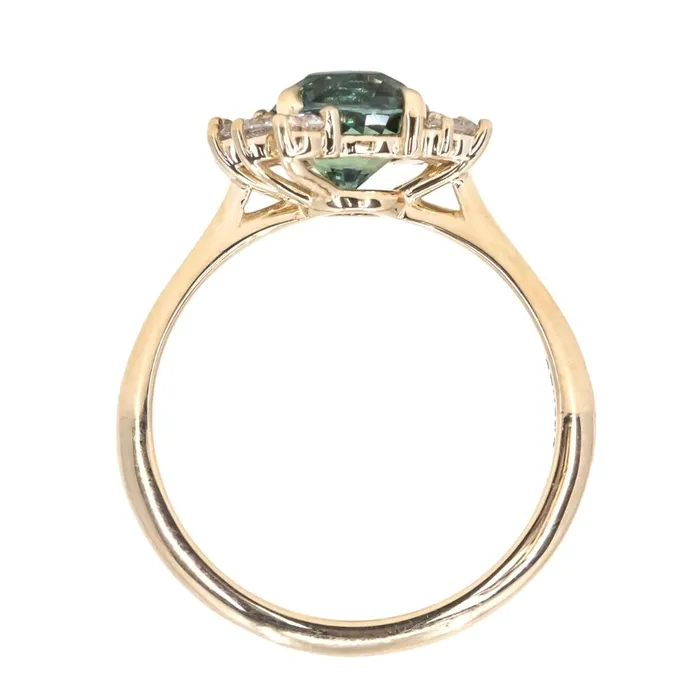 Anueva Jewelry Rings 173ct Round Madagascar Teal Sapphire and Asymmetrical Diamond Cluster Ring in 14k Yellow Gold