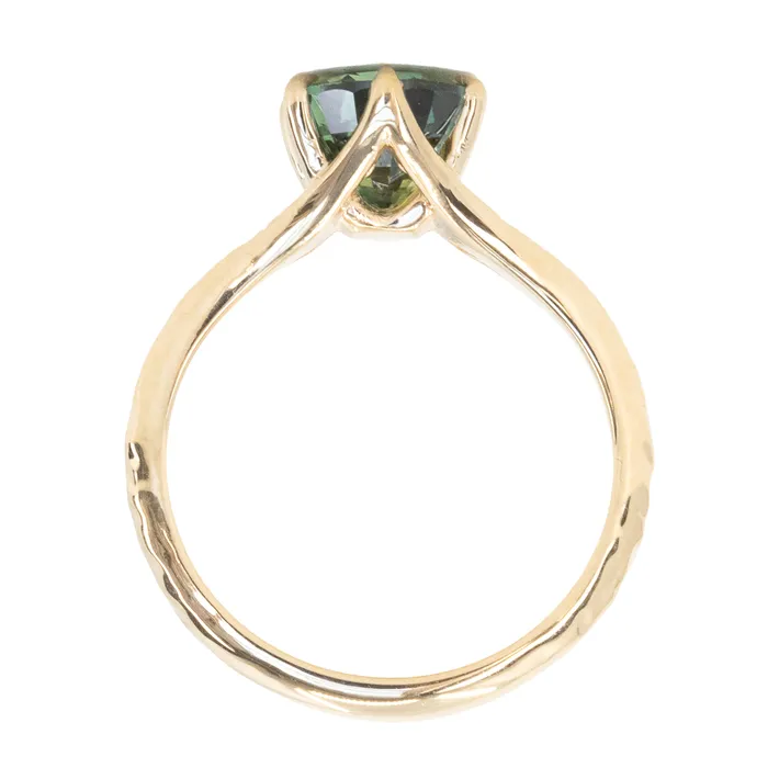 Anueva Jewelry Rings 240ct Oval Teal Green Parti Sapphire Evergreen Carved Split Shank Six Prong Ring in 14k Yellow Gold