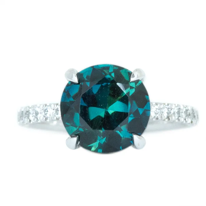 Anueva Jewelry Rings 429ct GIA Sapphire and French Set Diamond Ring in 14k White Gold Anueva Jewelry Rings 429ct GIA Sapphire and French Set Diamond Ring in 14k White Gold