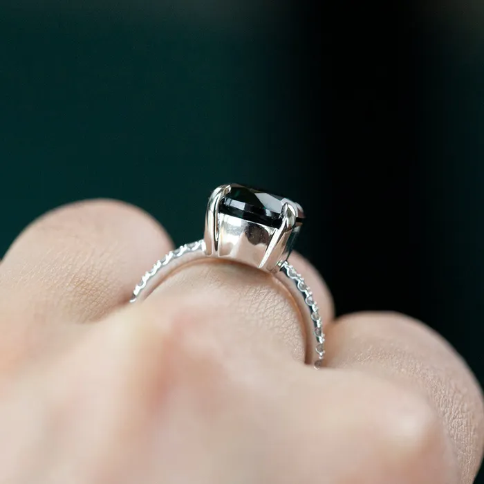 Anueva Jewelry Rings 429ct GIA Sapphire and French Set Diamond Ring in 14k White Gold
