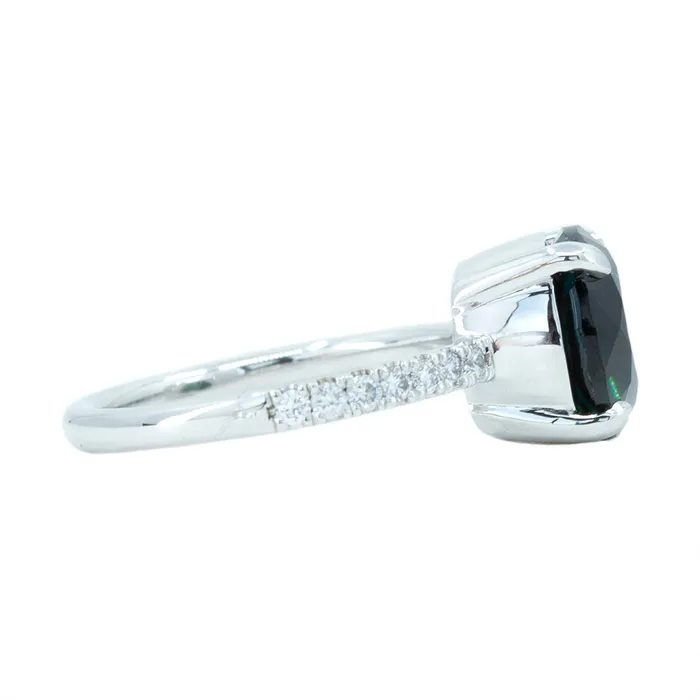 Anueva Jewelry Rings 429ct GIA Sapphire and French Set Diamond Ring in 14k White Gold