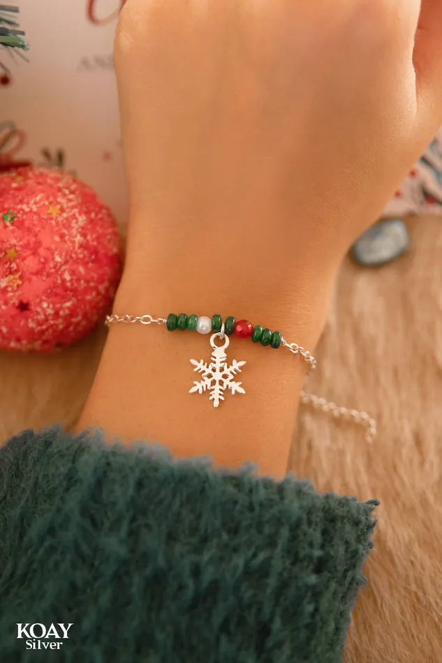 Bracelets Green Snowflake Bracelet KOAY Silver Store Bracelets Green Snowflake Bracelet KOAY Silver Store