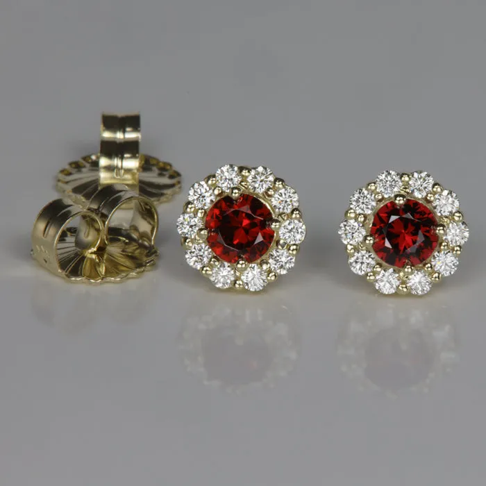 Earrings 14K Yellow Gold Pyrope Garnet and Diamond Stud Earrings Moriartys Gem Art