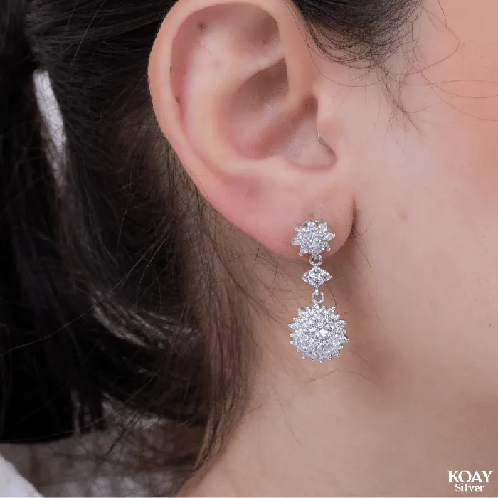 Earrings KOAY Silver Store Zircon Flowers 01 Earring