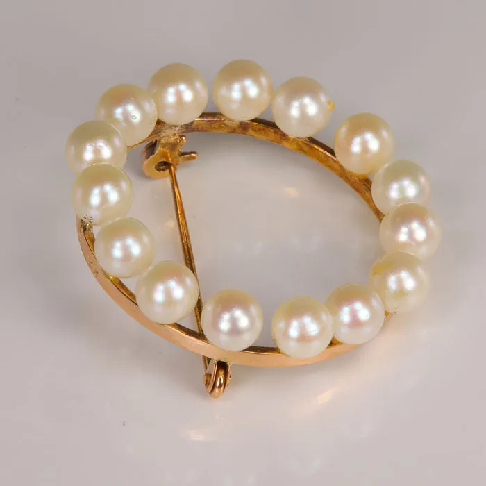 Earrings Moriartys Gem Art 14K Yellow Gold Akoya Pearl PinBrooch
