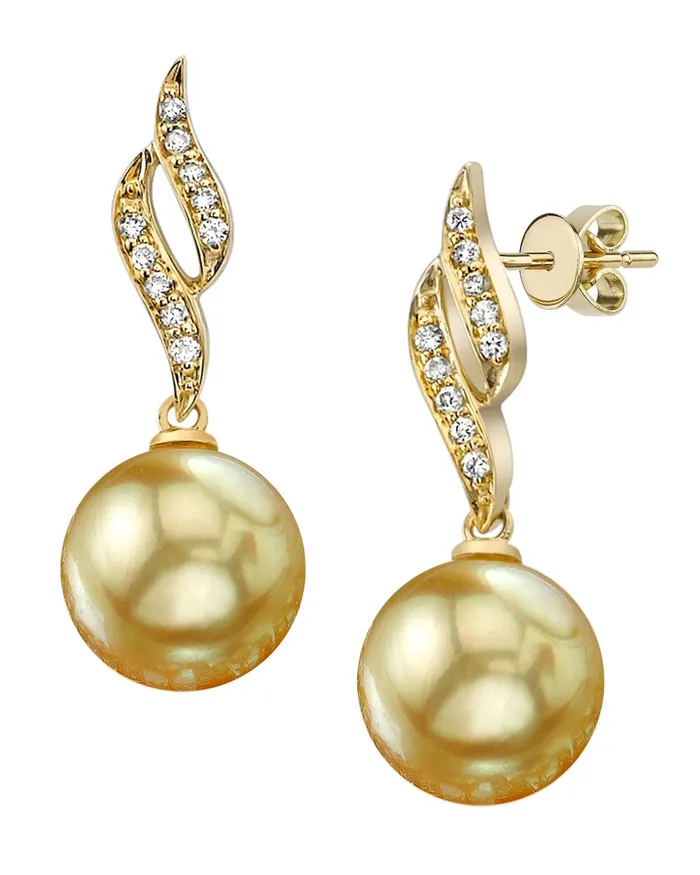 Earrings SPT Golden South Sea Pearl Diamond Flame Earrings