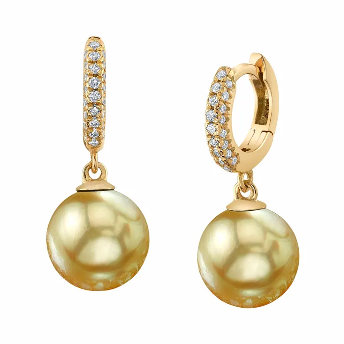 Earrings SPT Golden South Sea Pearl Diamond Huggie Eileen Earrings