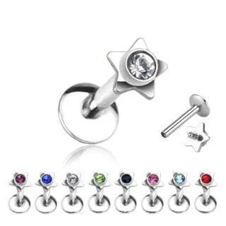 Earrings Tulsa Body Jewelry 16g Star CZ Stainless Labret
