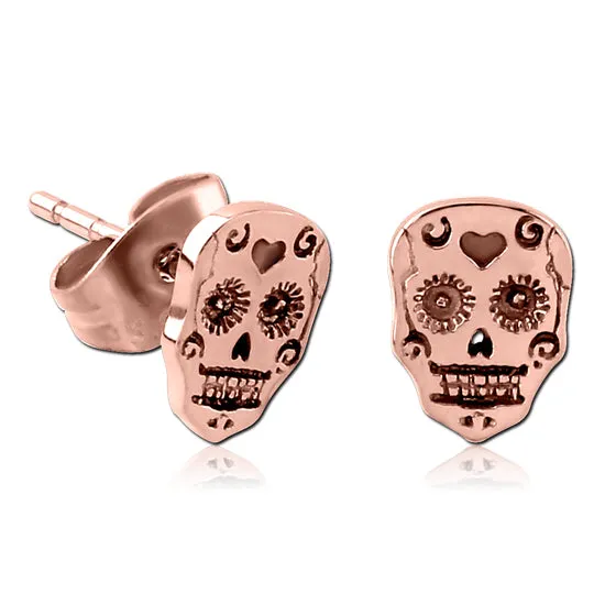 Earrings Tulsa Body Jewelry Sugar Skull Rose Gold Stud Earrings