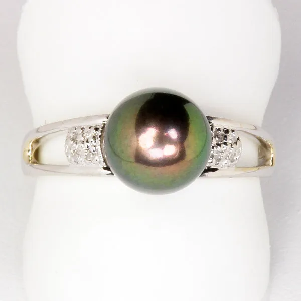 Estate Ring with Black Pearl and Diamonds vendorunknown Rings