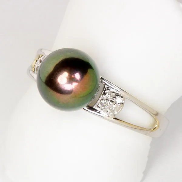 Estate Ring with Black Pearl and Diamonds vendorunknown Rings