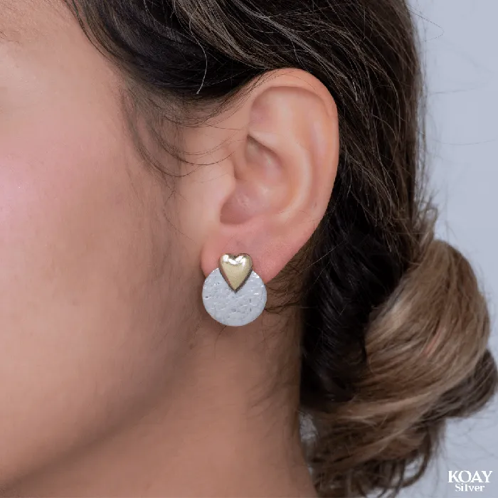 KOAY Silver Store Earrings Plain Heart Circle Gold Plated Earring