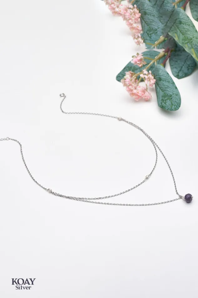 KOAY Silver Store Necklaces Purple Stone Necklace