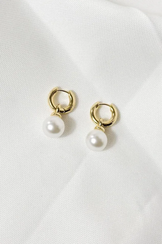 Mabel Love Boutique Pearl Hoop Huggie Earrings Earrings