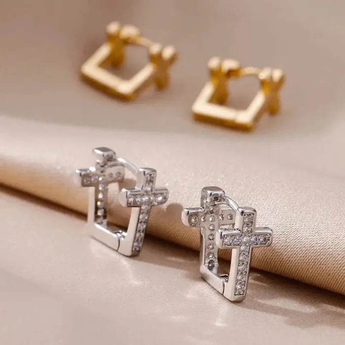 Mabel Love Co Earrings Cross Hoop Earrings