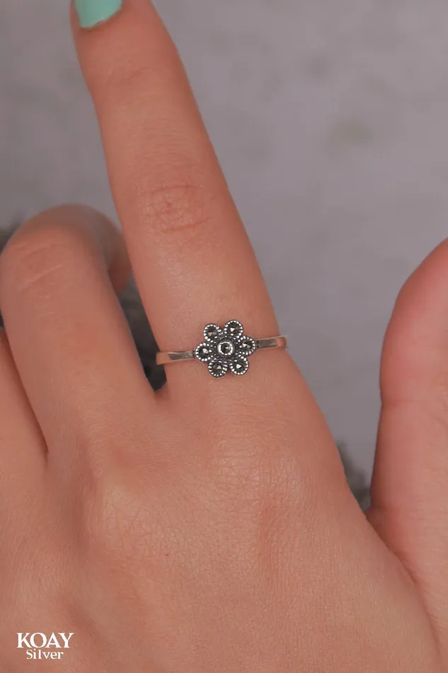 Marcasite Flower Ring KOAY Silver Store Rings Marcasite Flower Ring KOAY Silver Store Rings