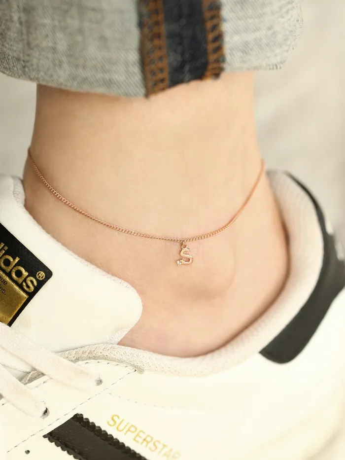 MinimalBijoux 14K 18K Gold Initial Cubic anklet Bracelet Bracelets