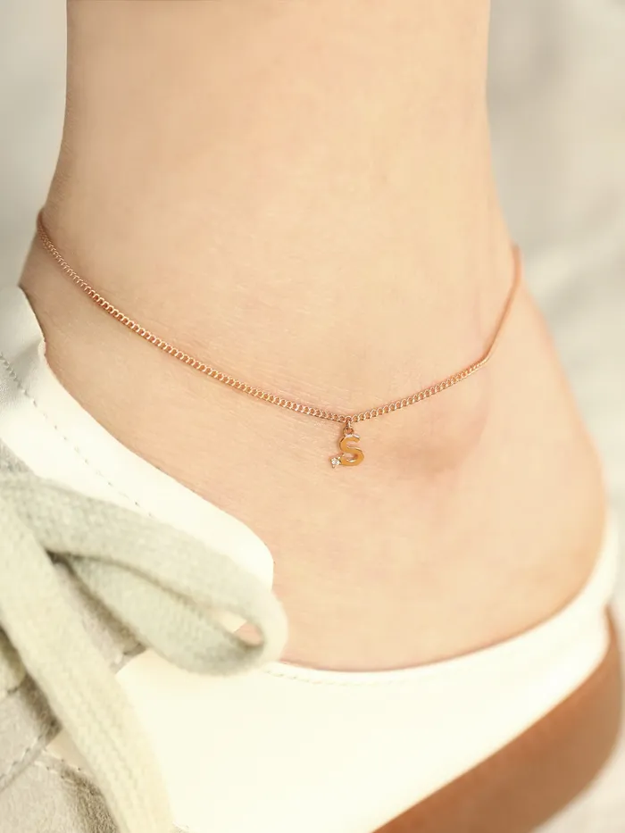 MinimalBijoux 14K 18K Gold Initial Cubic anklet Bracelet Bracelets