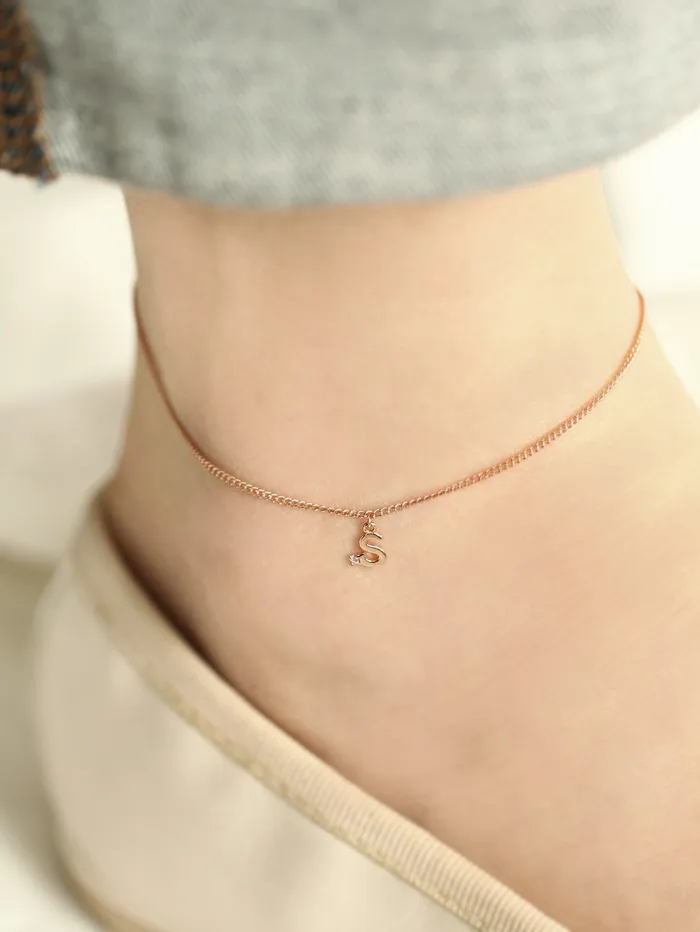 MinimalBijoux 14K 18K Gold Initial Cubic anklet Bracelet Bracelets