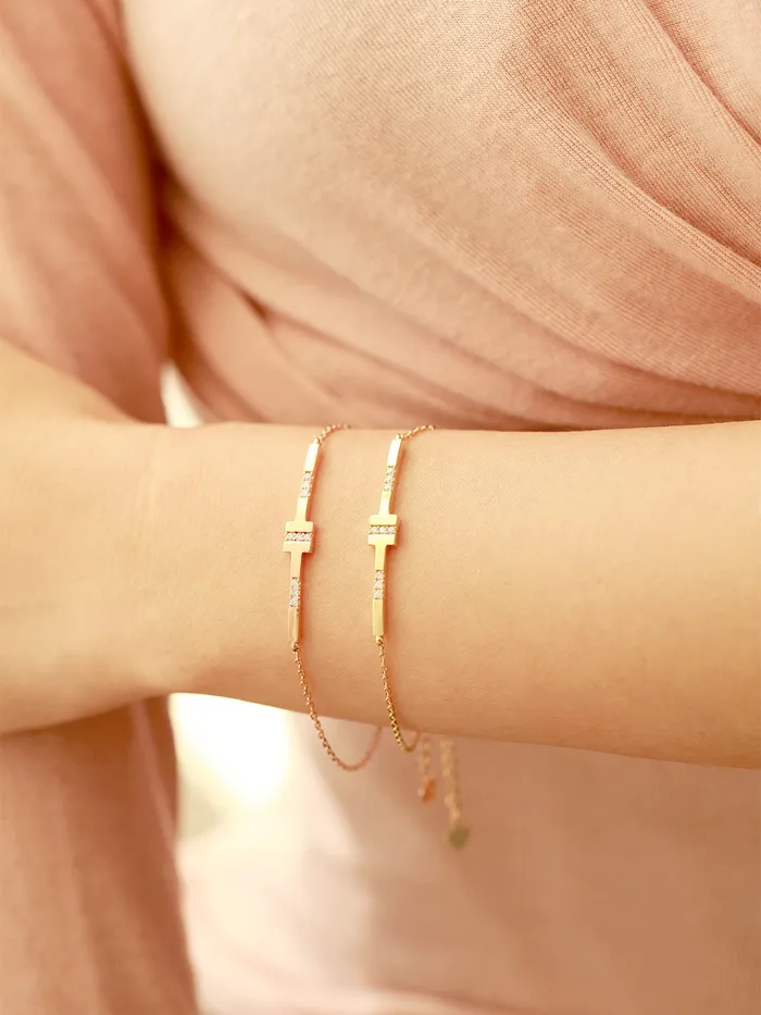 MinimalBijoux Bracelets 14K 18K Gold CZ Volume Line Stick Bracelet