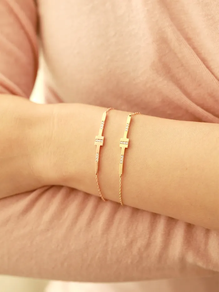 MinimalBijoux Bracelets 14K 18K Gold CZ Volume Line Stick Bracelet