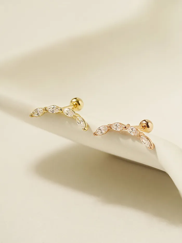 MinimalBijoux Earrings 14K Gold Branch Cubic Cartilage Earring 20G