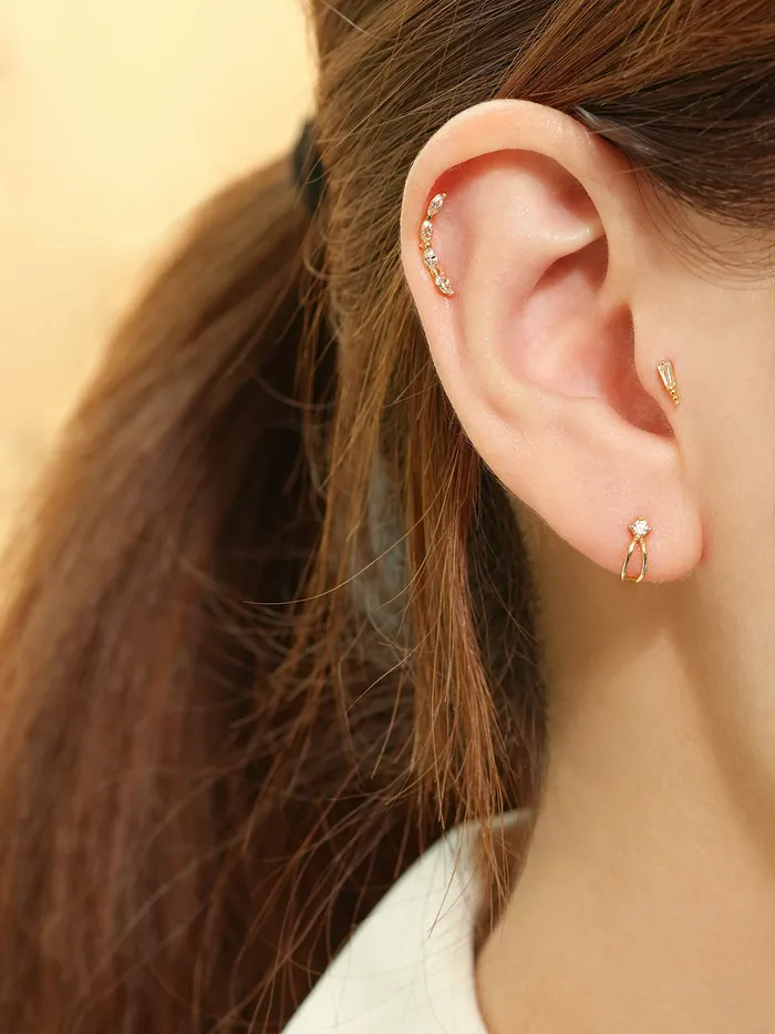 MinimalBijoux Earrings 14K Gold Branch Cubic Cartilage Earring 20G