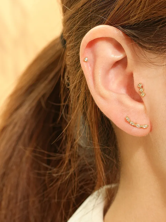 MinimalBijoux Earrings 14K Gold Branch Cubic Cartilage Earring 20G