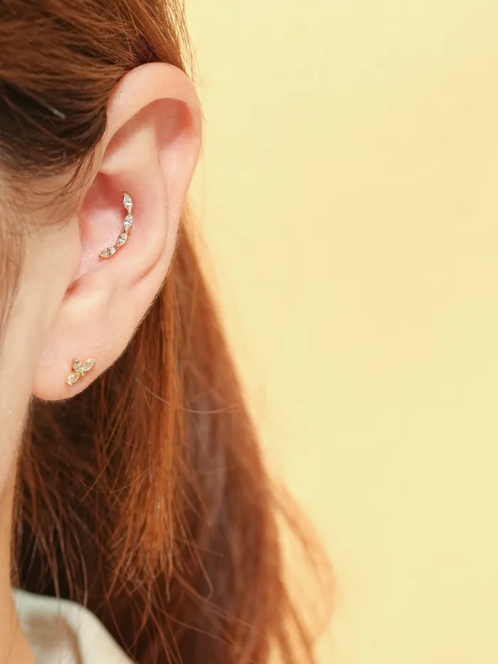 MinimalBijoux Earrings 14K Gold Branch Cubic Cartilage Earring 20G