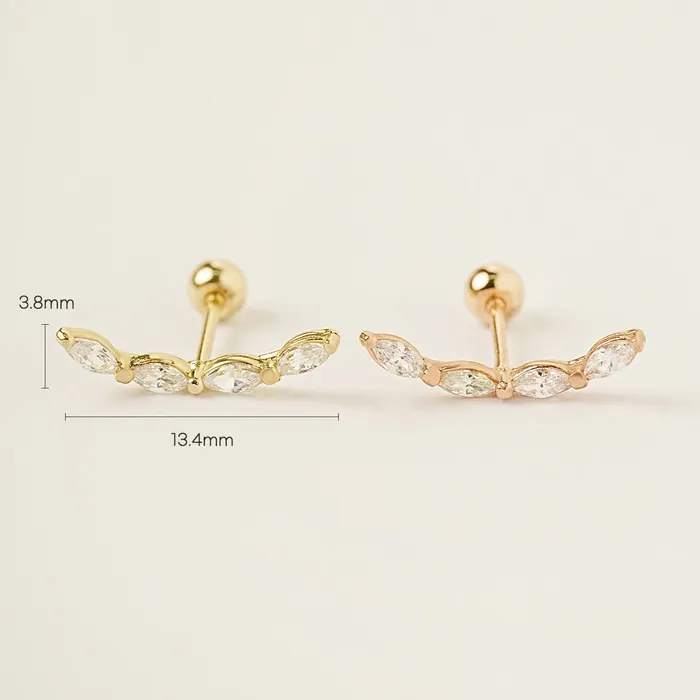 MinimalBijoux Earrings 14K Gold Branch Cubic Cartilage Earring 20G