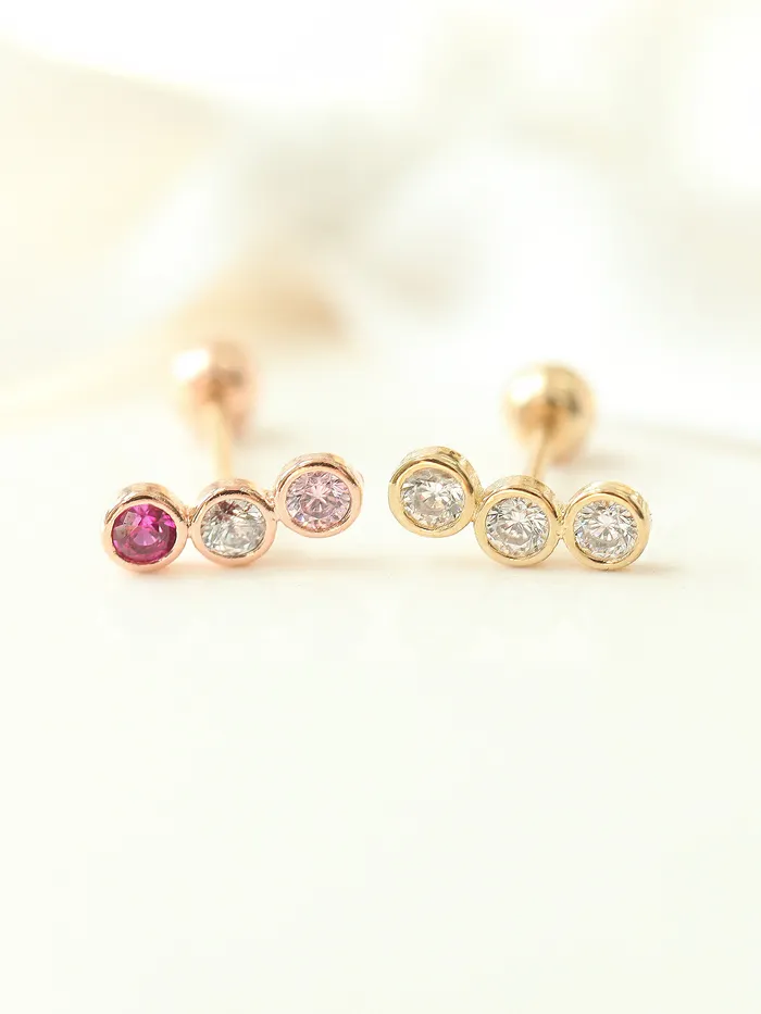 MinimalBijoux Earrings 14K Gold Colorful CZ bar cartilage earring 20g