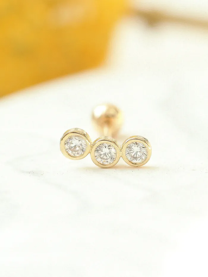 MinimalBijoux Earrings 14K Gold Colorful CZ bar cartilage earring 20g