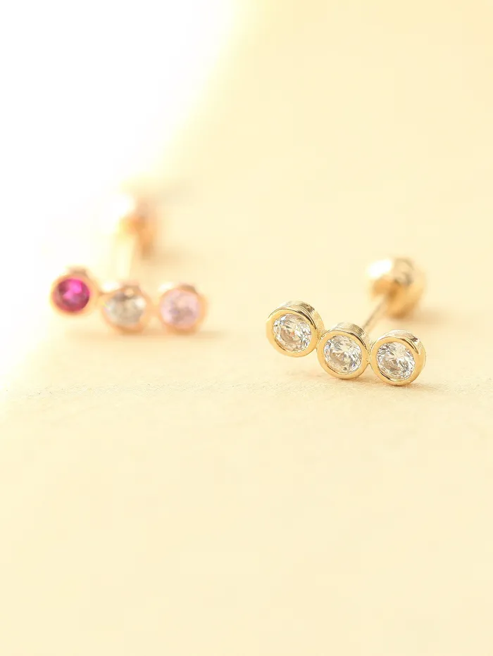 MinimalBijoux Earrings 14K Gold Colorful CZ bar cartilage earring 20g