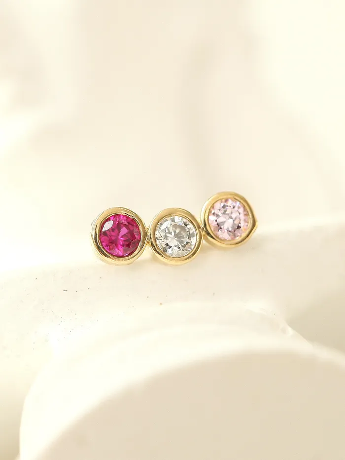 MinimalBijoux Earrings 14K Gold Colorful CZ bar cartilage earring 20g