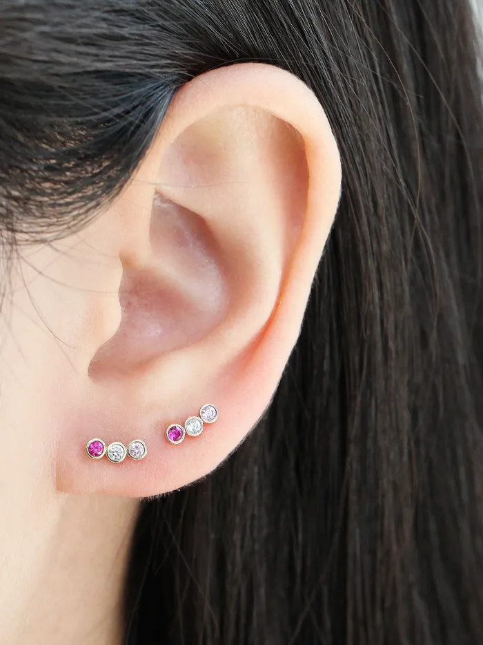 MinimalBijoux Earrings 14K Gold Colorful CZ bar cartilage earring 20g