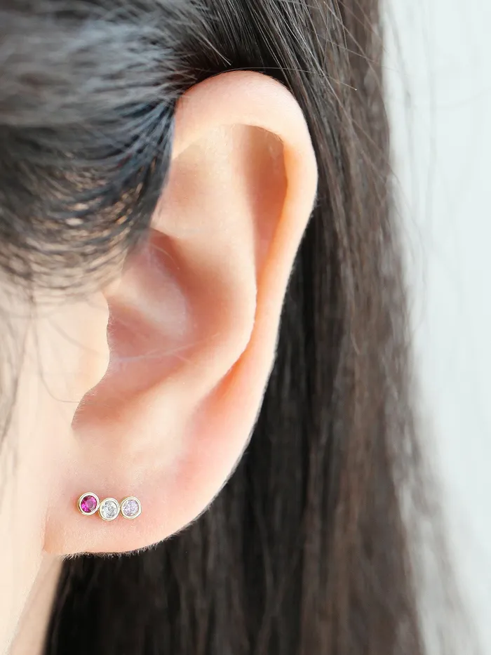 MinimalBijoux Earrings 14K Gold Colorful CZ bar cartilage earring 20g